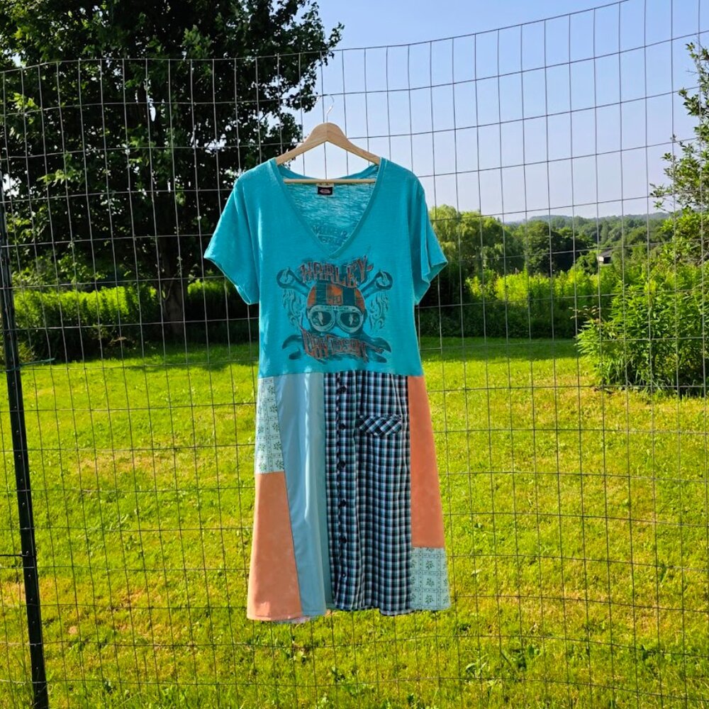 Upcycled Harley Davidson Patchwork Tee Dress 2x - image 2
